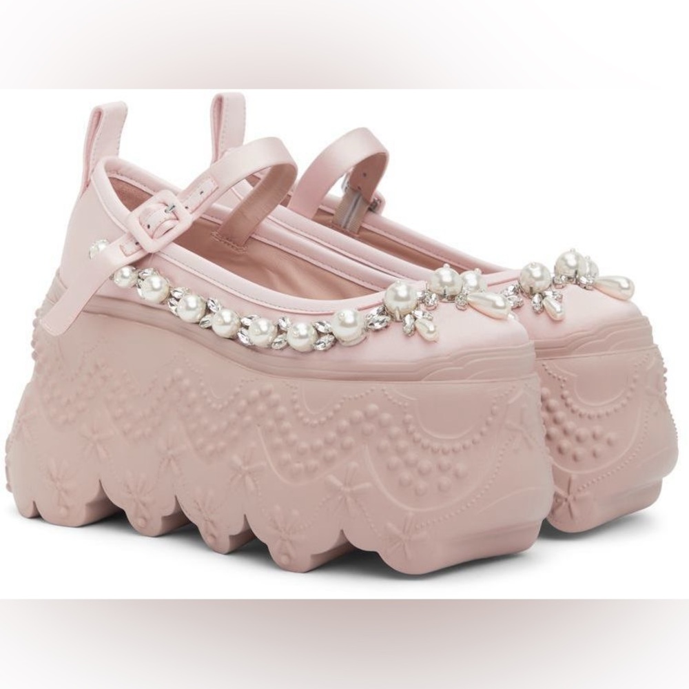 Simone Rocha Pink Beaded Lace Turbo Tracker Platform Heels